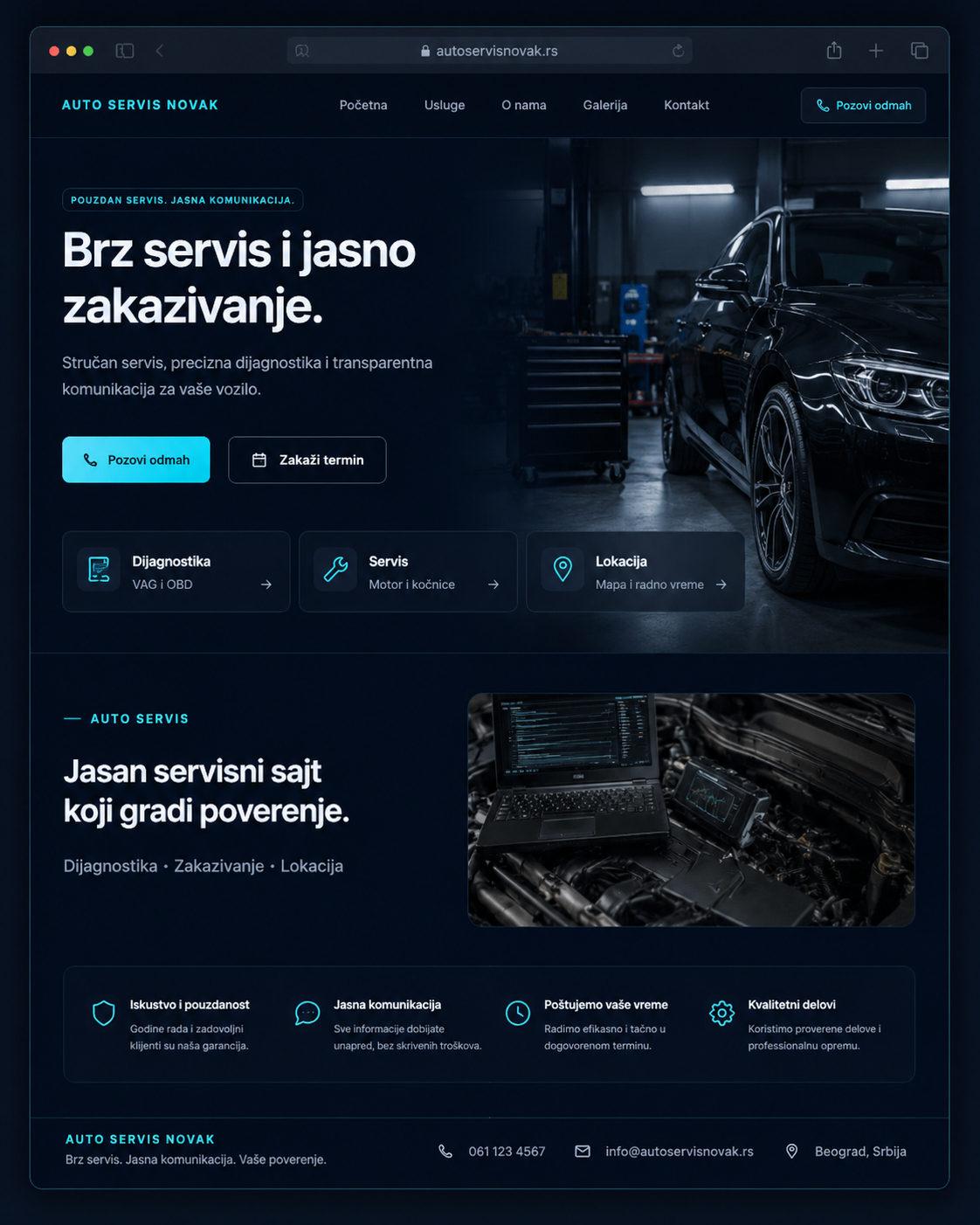 Primer sajta za auto servis