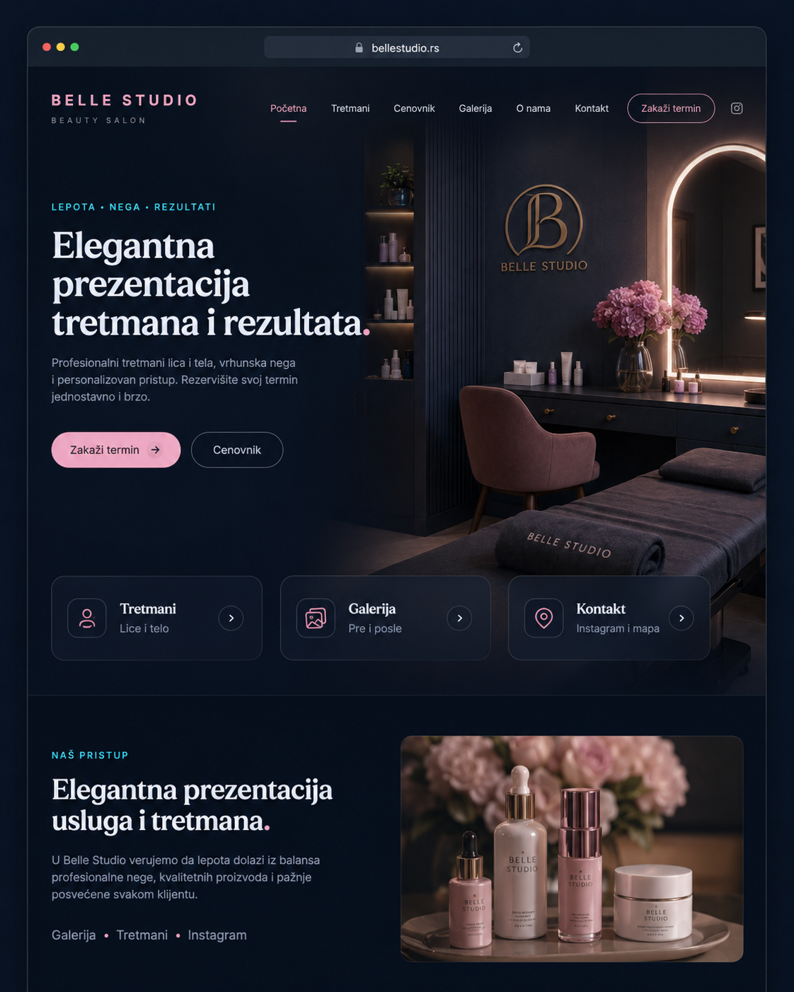 Primer sajta za kozmetički salon